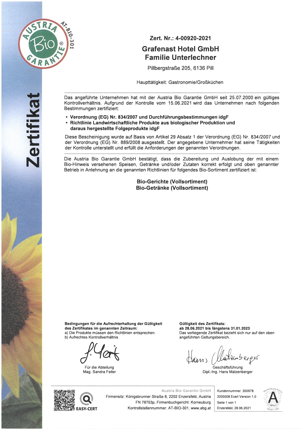 Biohotel Grafenast Nachweise Zertifikate Bio Zertifikat Austria Bio Garantie